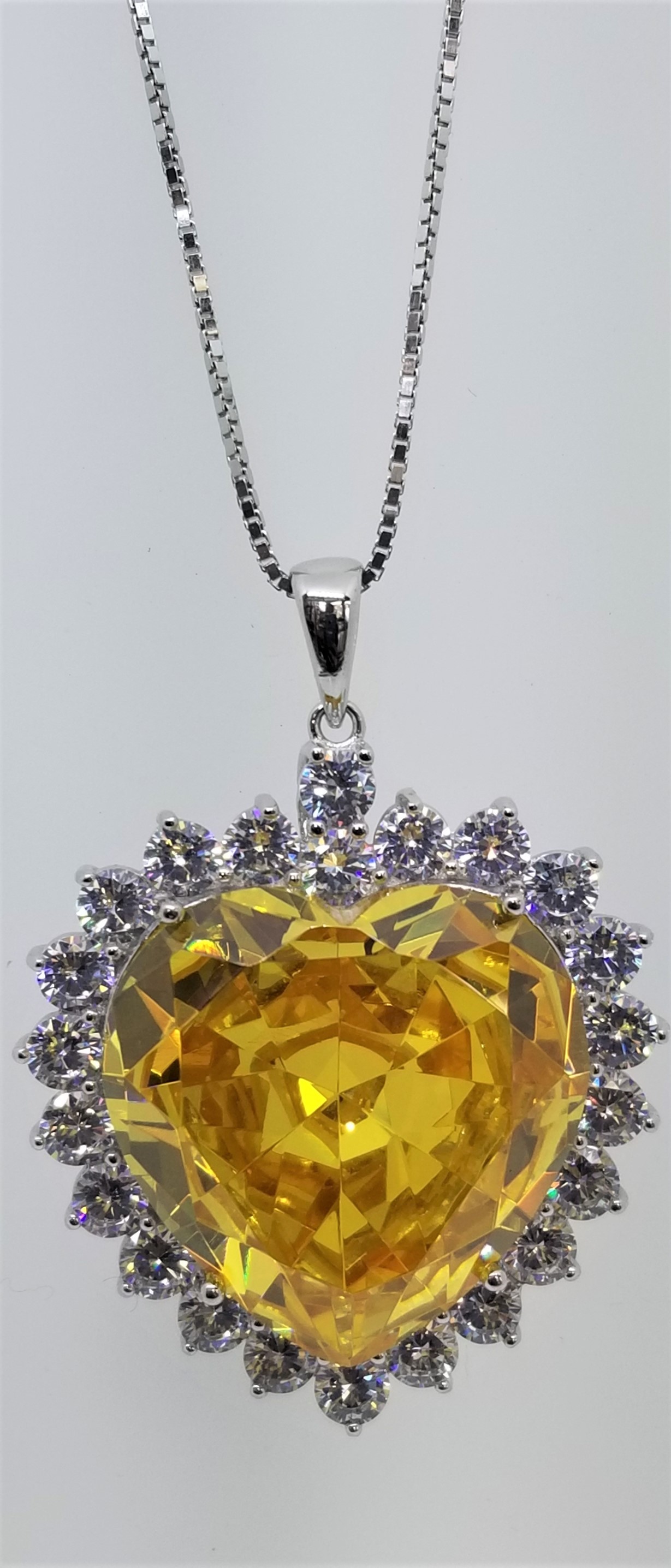 925 Sterling Silver Heart Pendant With Yellow Topaz And CZ
