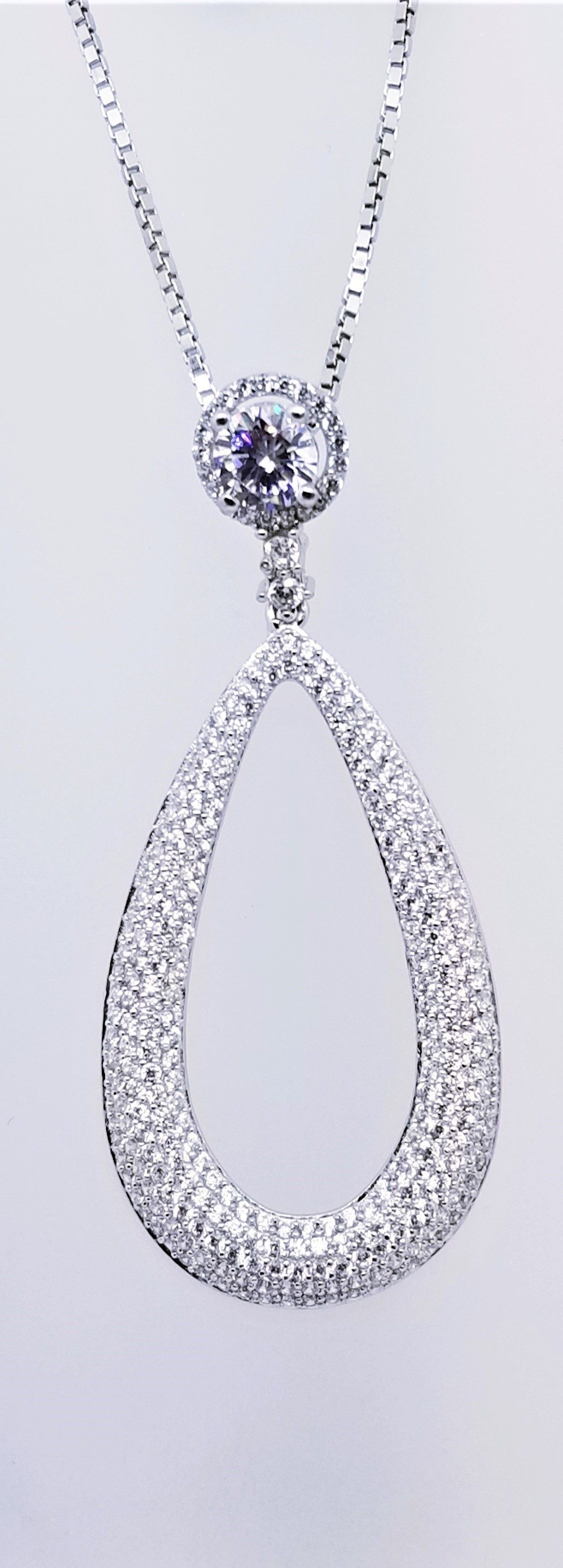 925 Sterling Silver Rhodium Tone Pendant With CZ Stones 