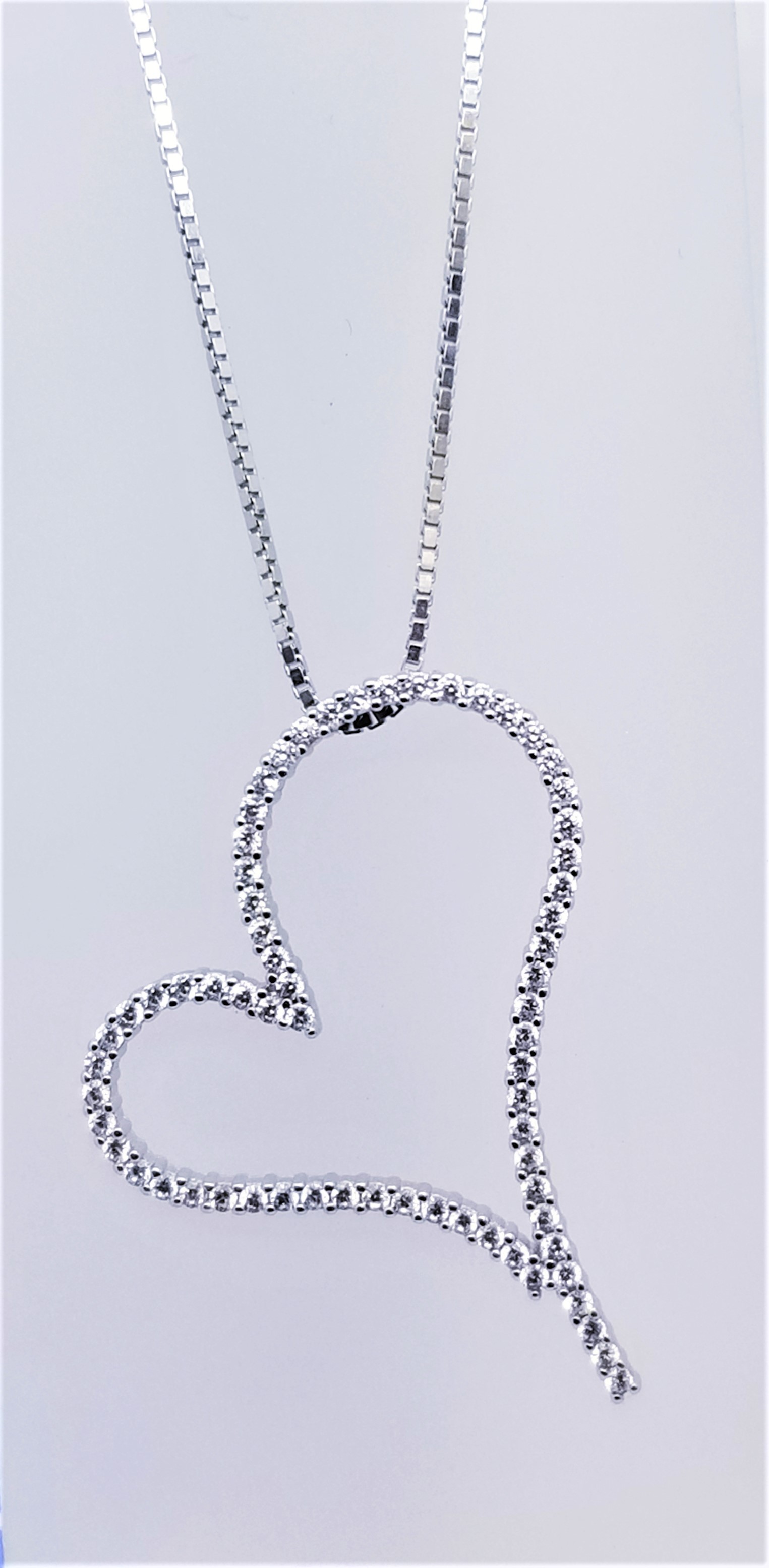 925 Sterling Silver Rhodium Tone Medium Size Heart CZ Pendant