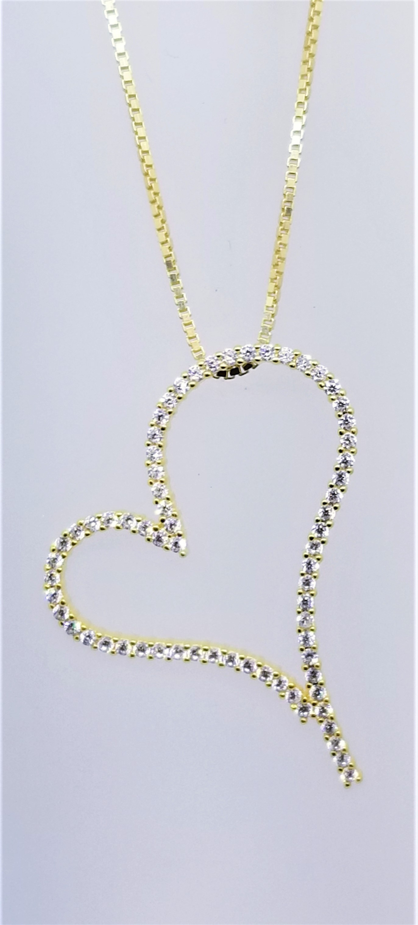 925 Sterling Silver Gold Tone Medium Size Heart CZ Pendant