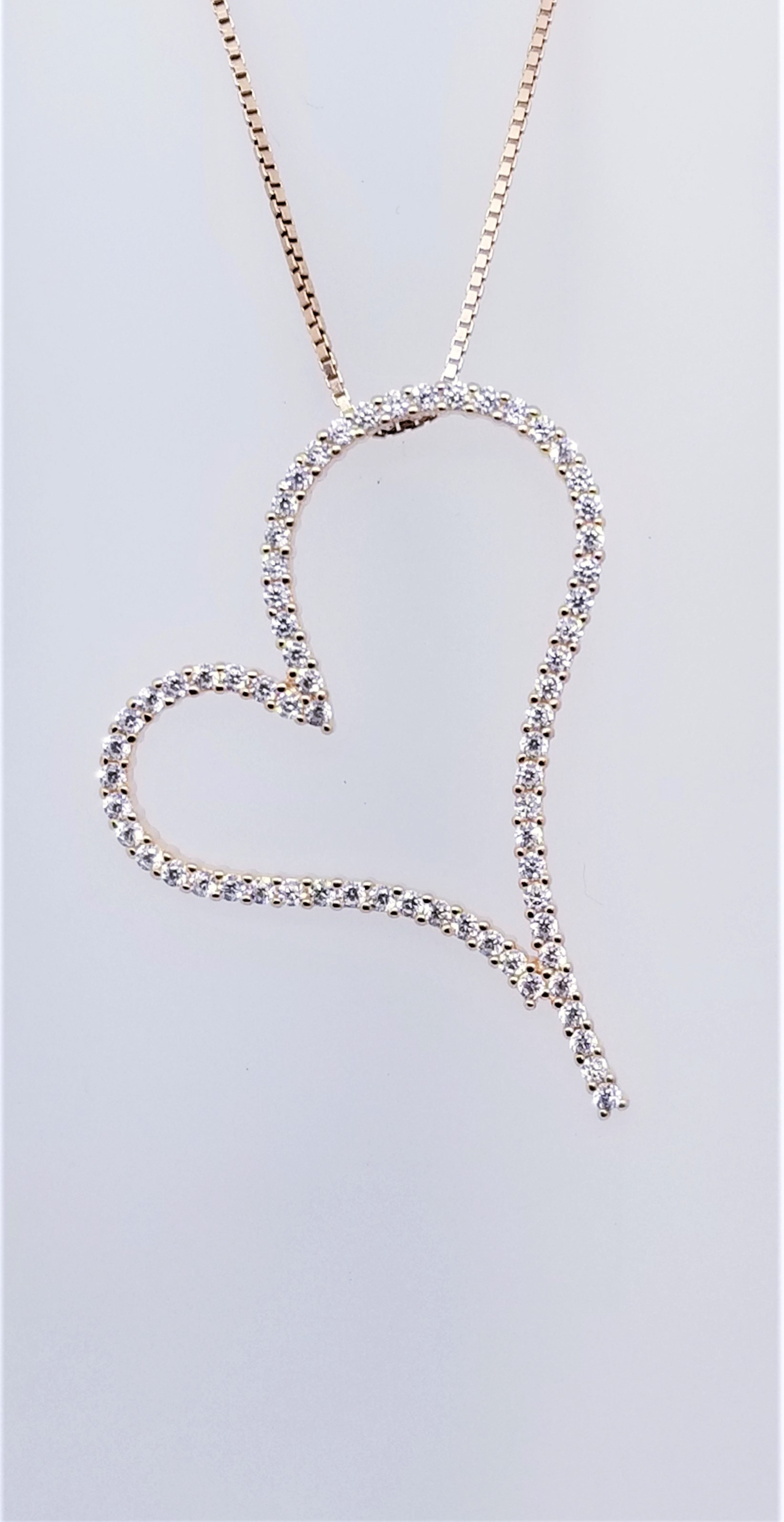 925 Sterling Silver Rose Gold Tone Medium Size Heart CZ Pendant