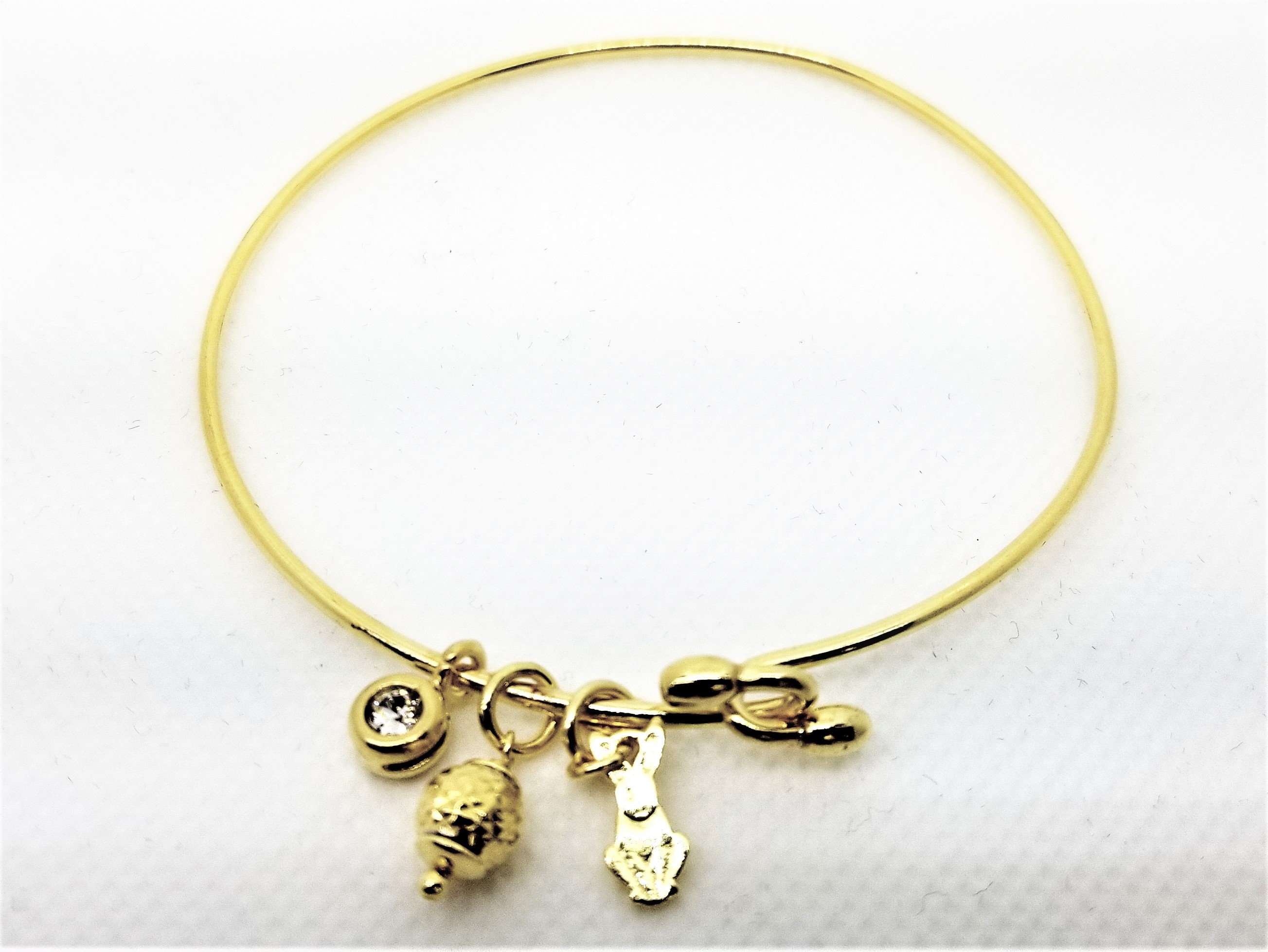  925 Sterling Silver Yellow Gold Tone Adjustable Charm Bangle