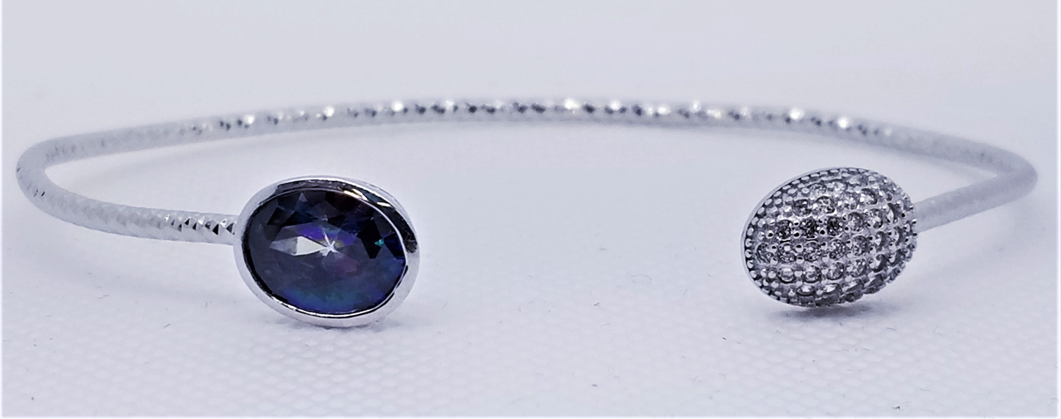 925 Sterling Silver Rhodium Tone Mystic Topaz And CZ Bangle