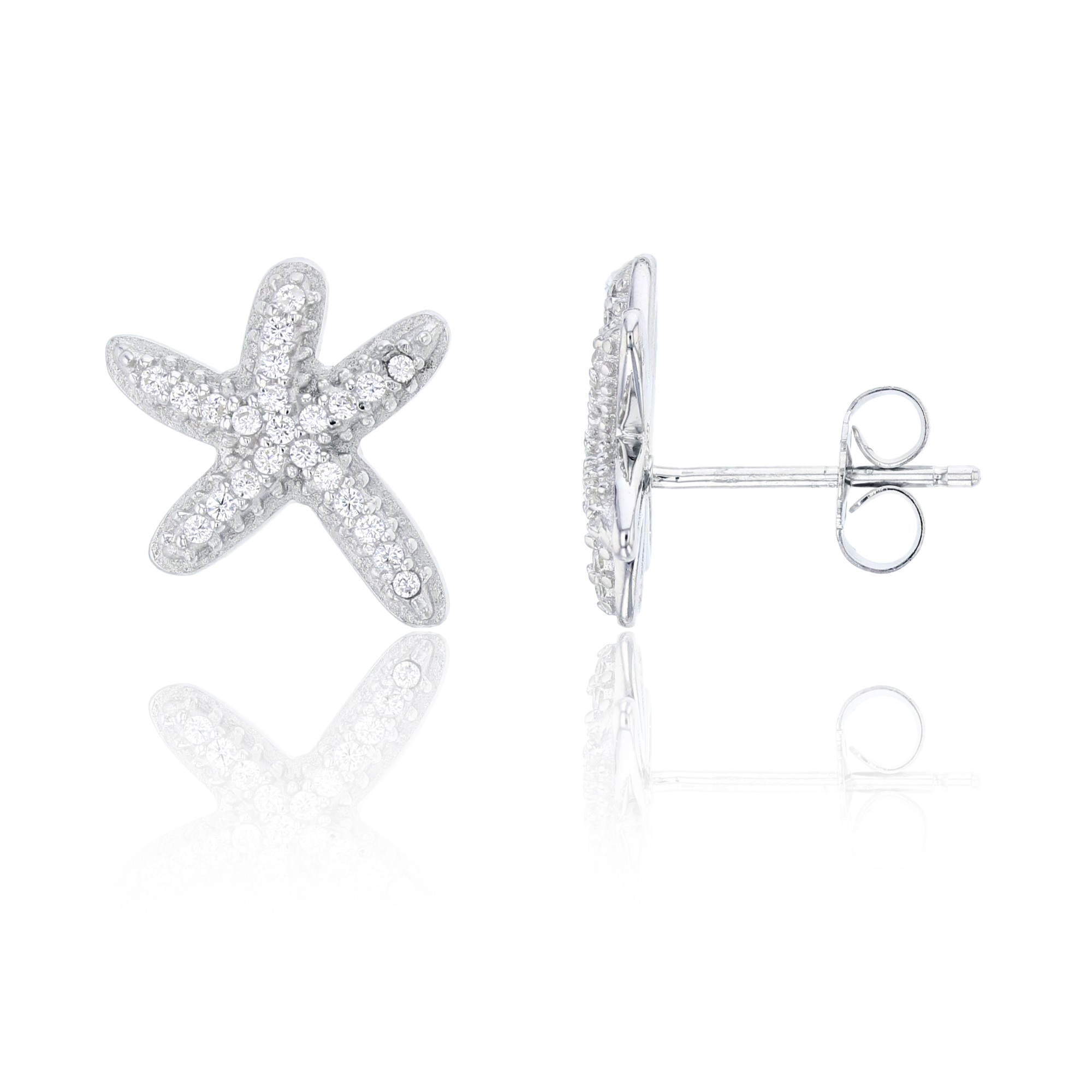 925 Sterling Silver Micropave Starfish CZ Stud Earring