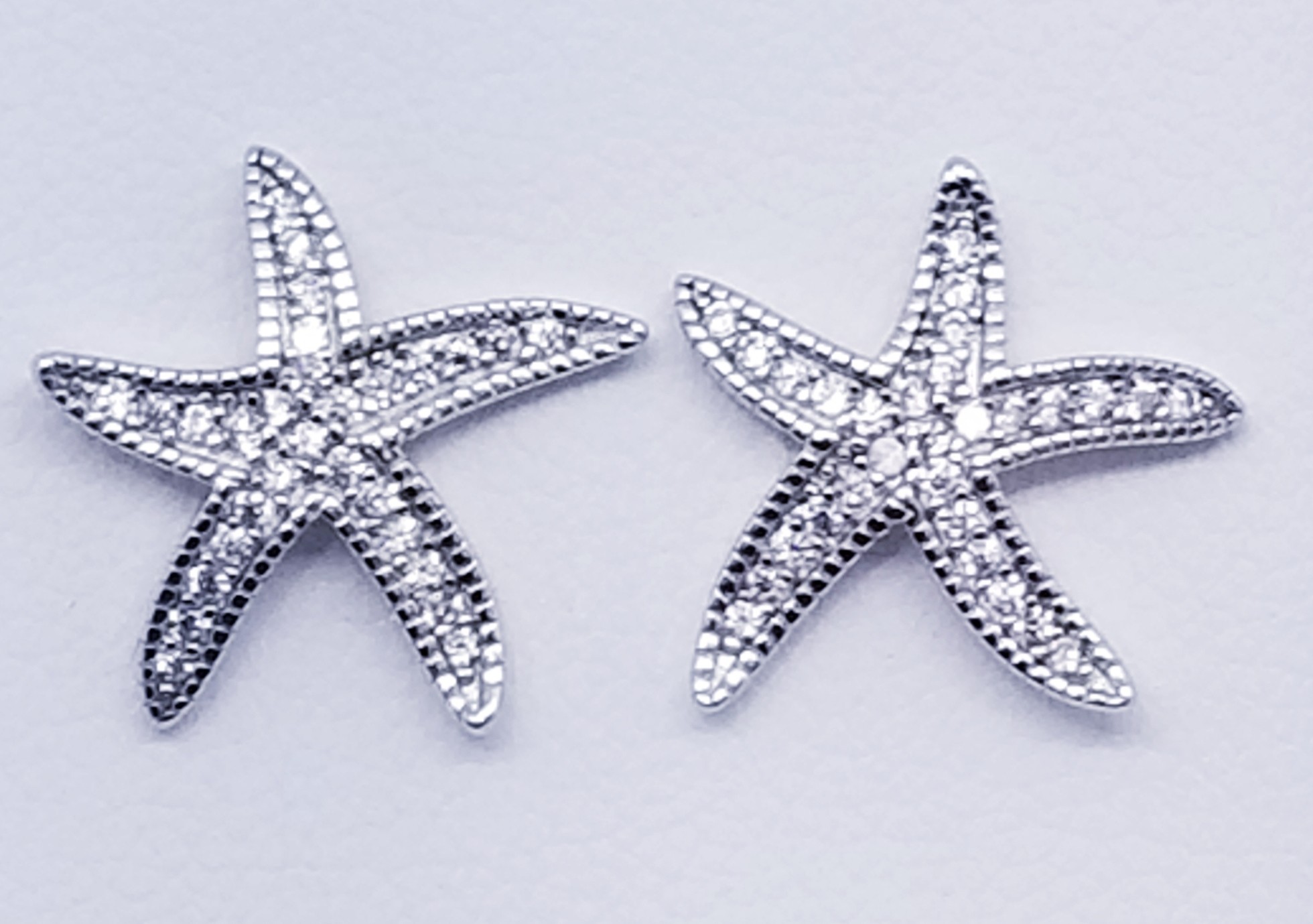 925 Sterling Silver Star Fish Stud Earrings With Cubic Zirconia