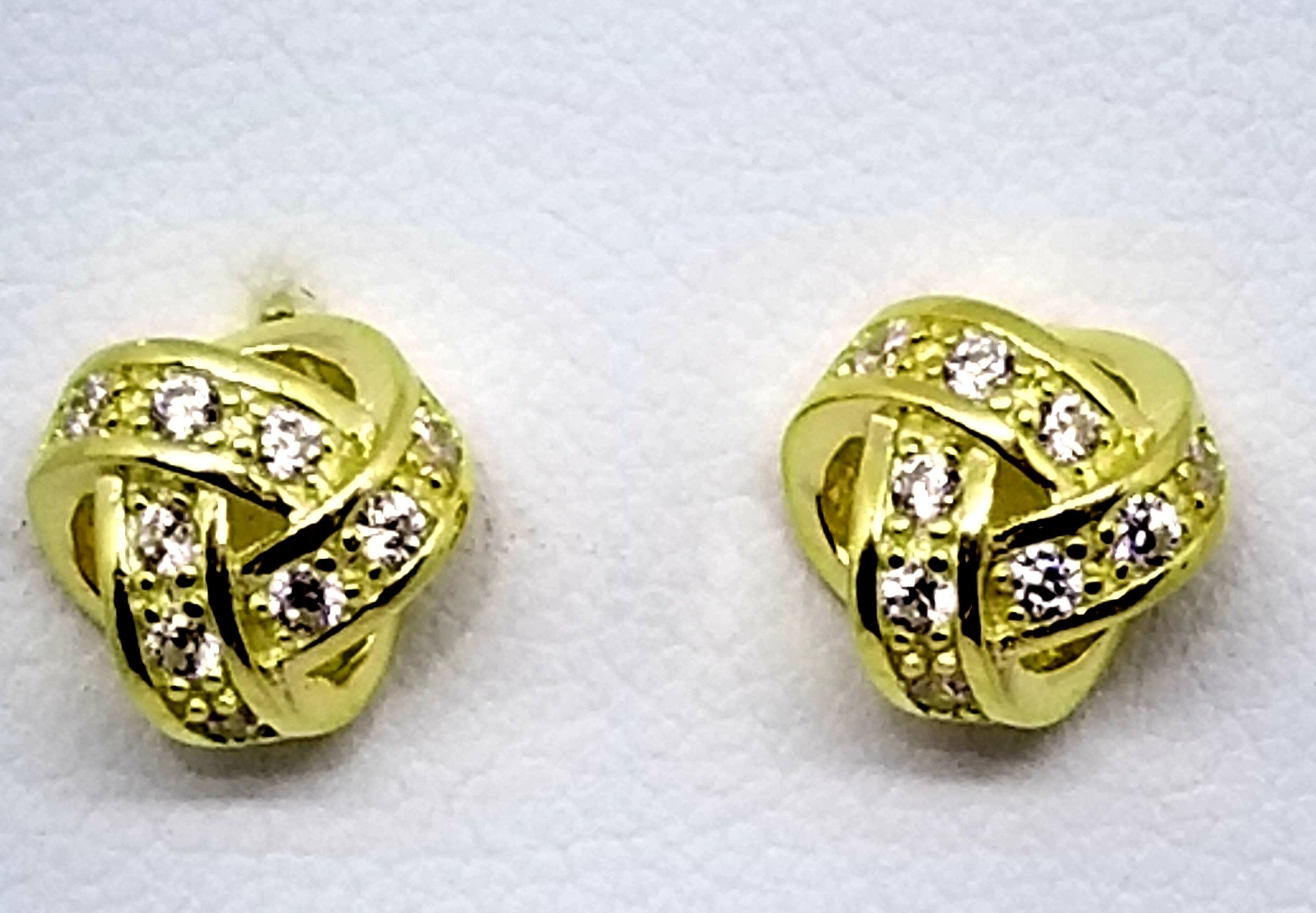 925 Sterling Silver Gold Tone Love Knot Stud Earrings With Cubic Zirconia