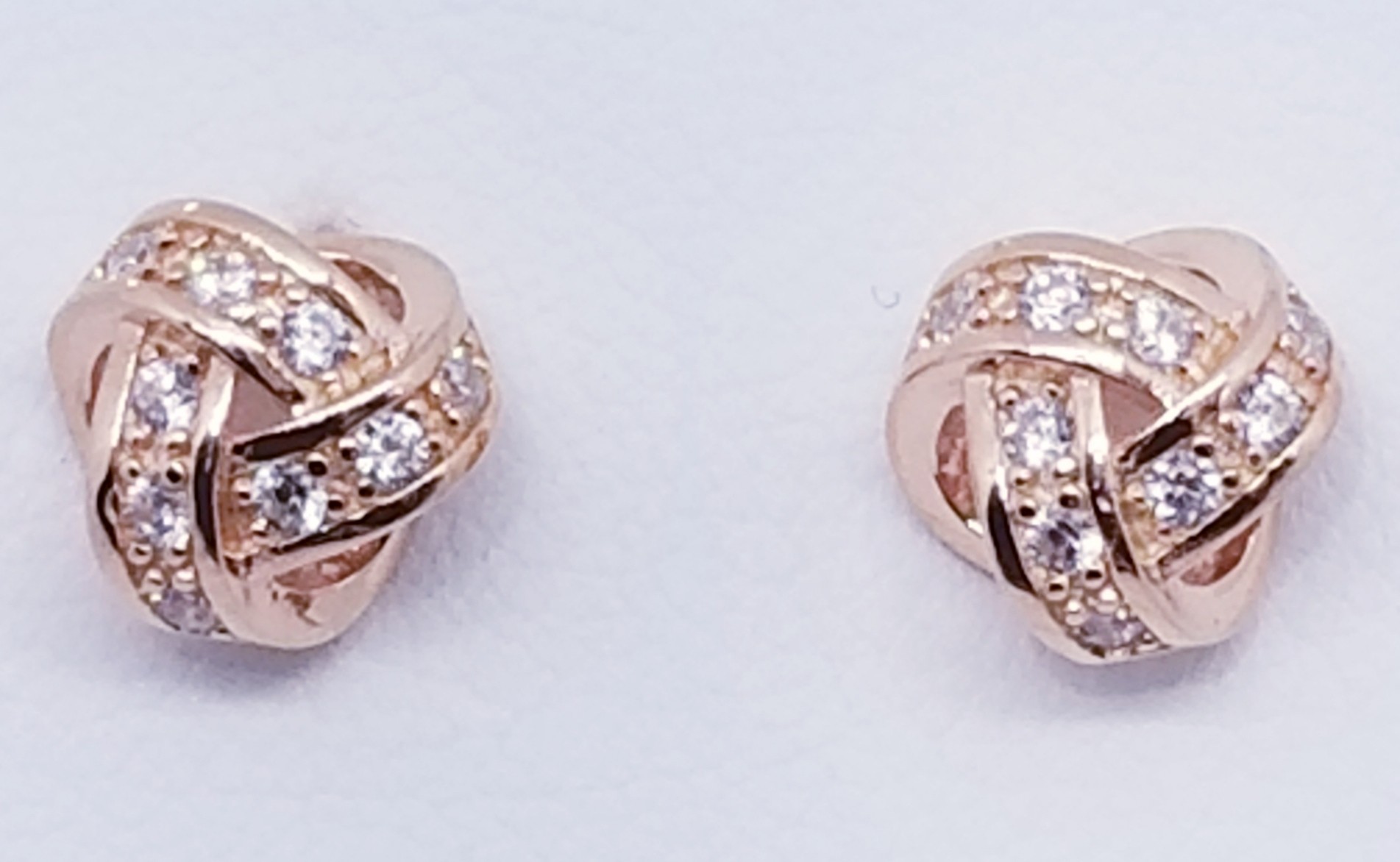 925 Sterling Silver Rose Gold Tone Love Knot Stud Earrings With Cubic Zirconia