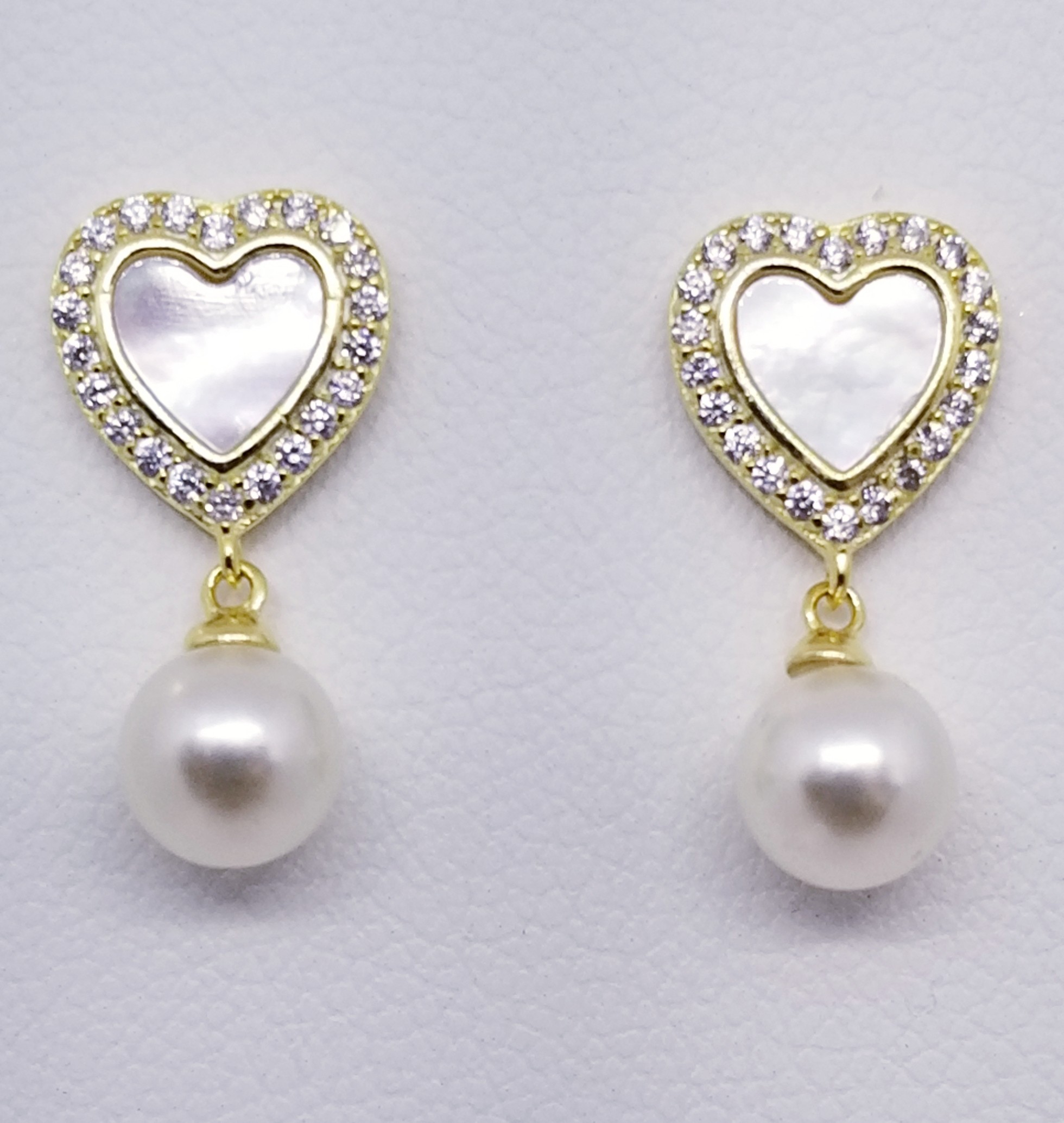925 Sterling Silver Gold Tone Pearl Drop Earrings With Cubic Zirconia