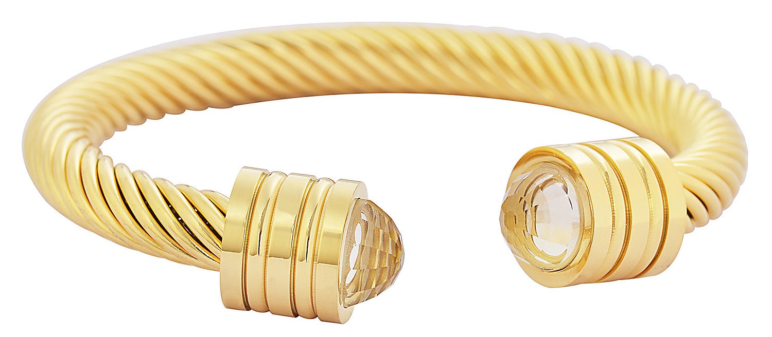 Stainless Steel Gold Tone Bangle With Citrine Stone 