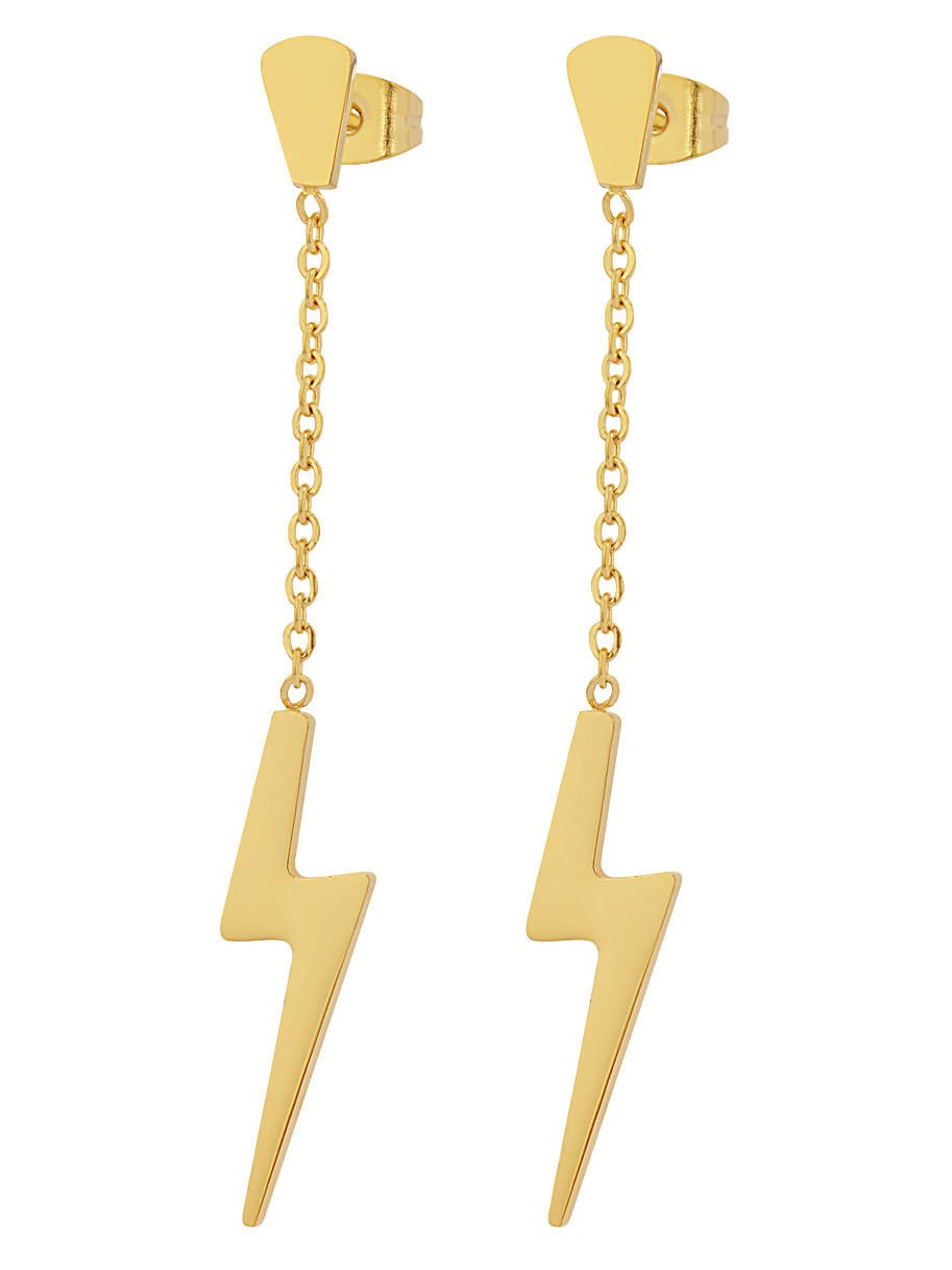 Stainless Steel Yellow Gold Plated Ladies Thunderbolt Dropped Earrings