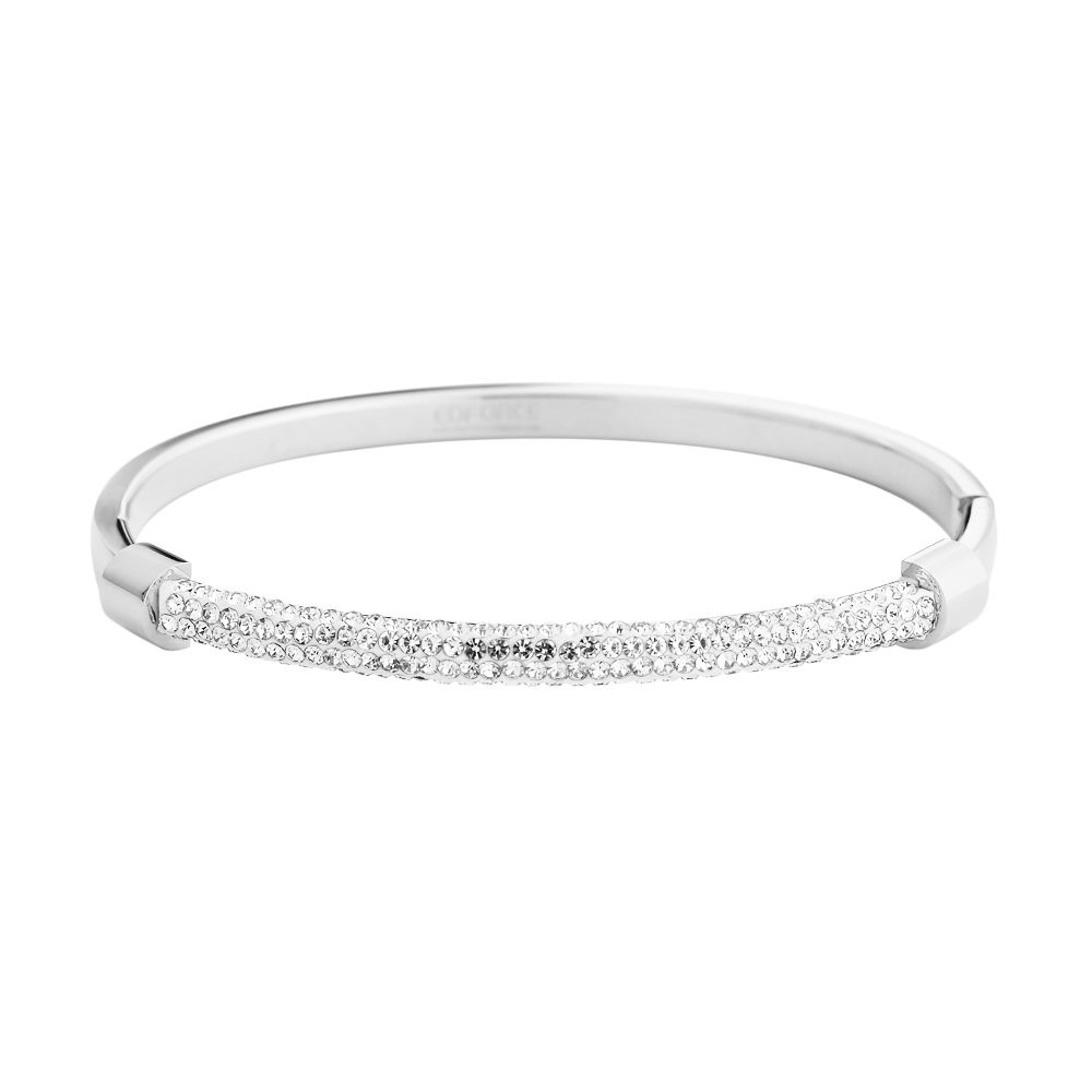 Stainless Steel Silver Tone CZ Bangle