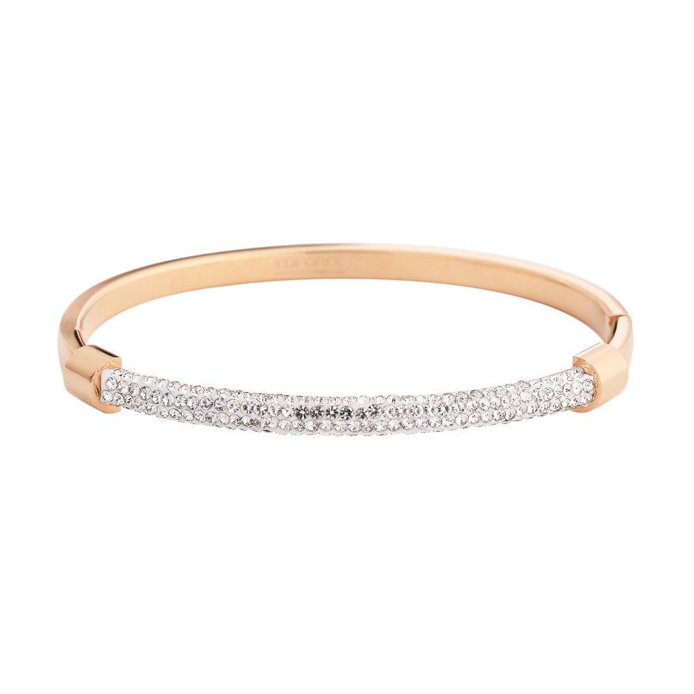 Stainless Steel Rose Gold Tone CZ Bangle