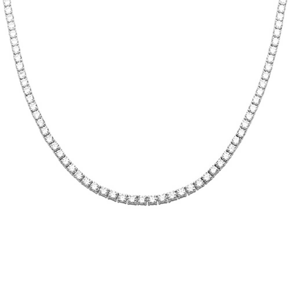 925 Sterling Silver 3mm 16" Long Cubic Zirconia Tennis Necklace