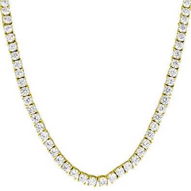 925 Sterling Silver Yellow Gold Plated 4mm 24" Long Cubic Zirconia Tennis Necklace