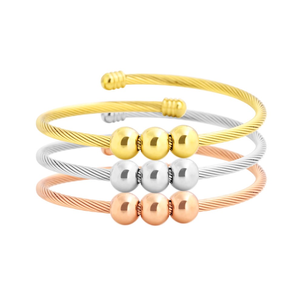 Stainless Steel Tri Color Tone Cable Bangle Set