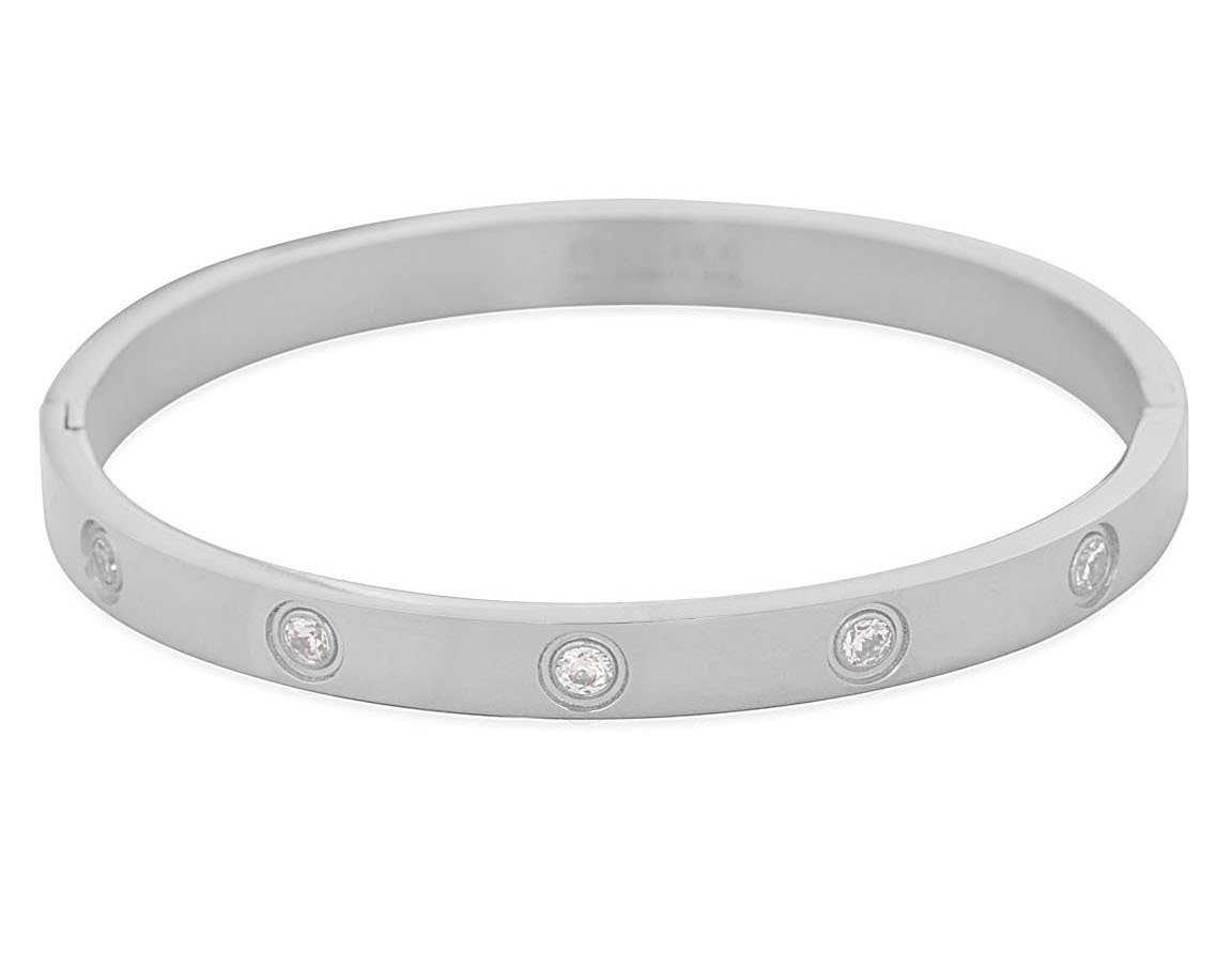 Stainless Steel Ladies Bangle Rhodium Plated With Cubic Zirconia