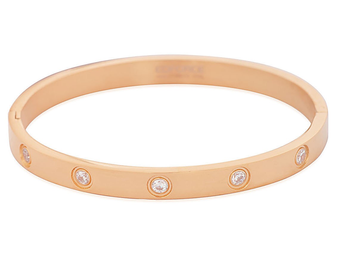 Stainless Steel Ladies Bangle Rose Gold Plated With Cubic Zirconia