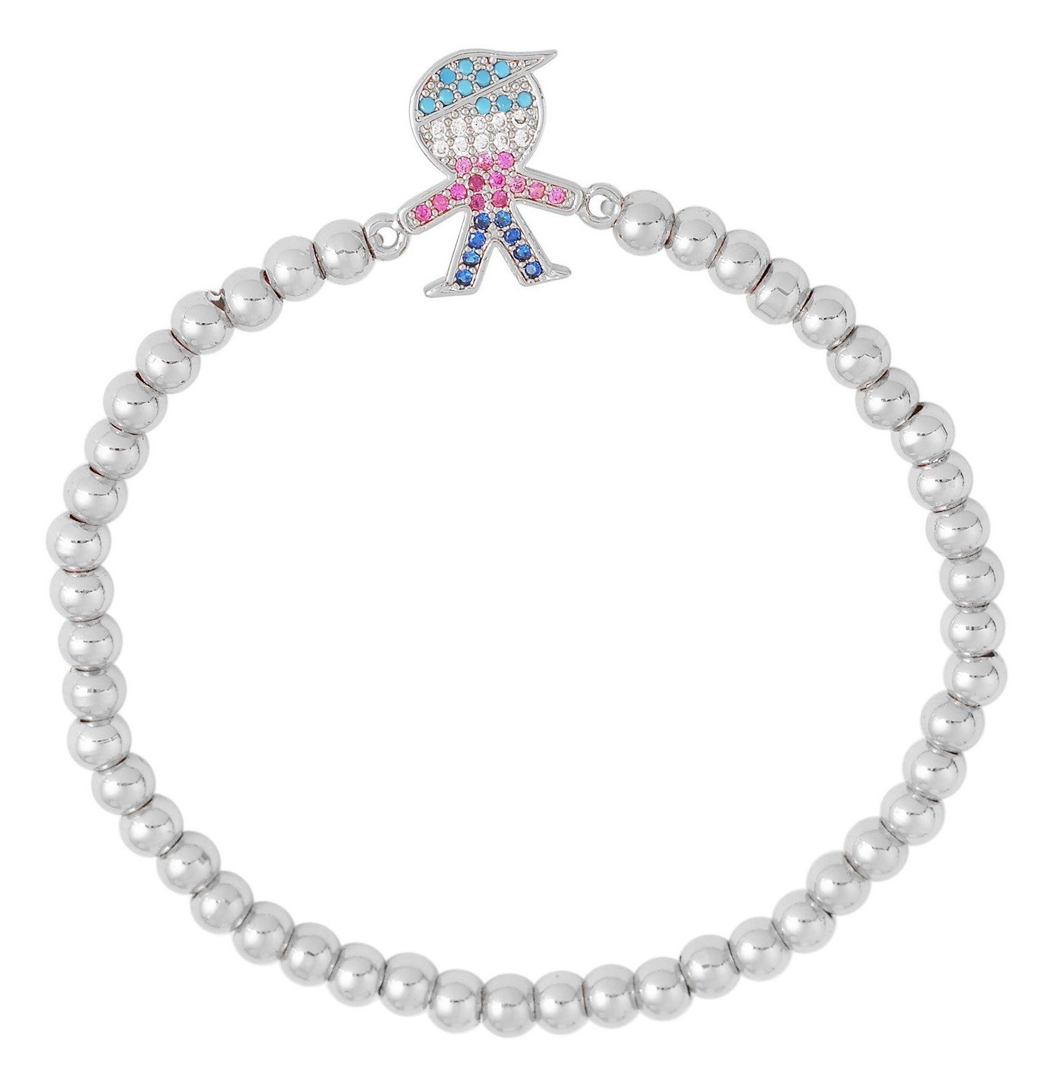 Stainless Steel Silver Tone Boy CZ Beads Bracelet