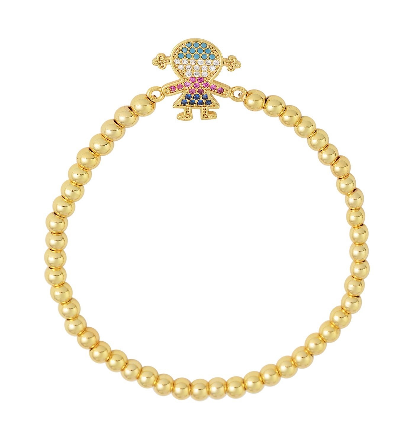 Stainless Steel Gold Tone Girl CZ Beads Bracelet