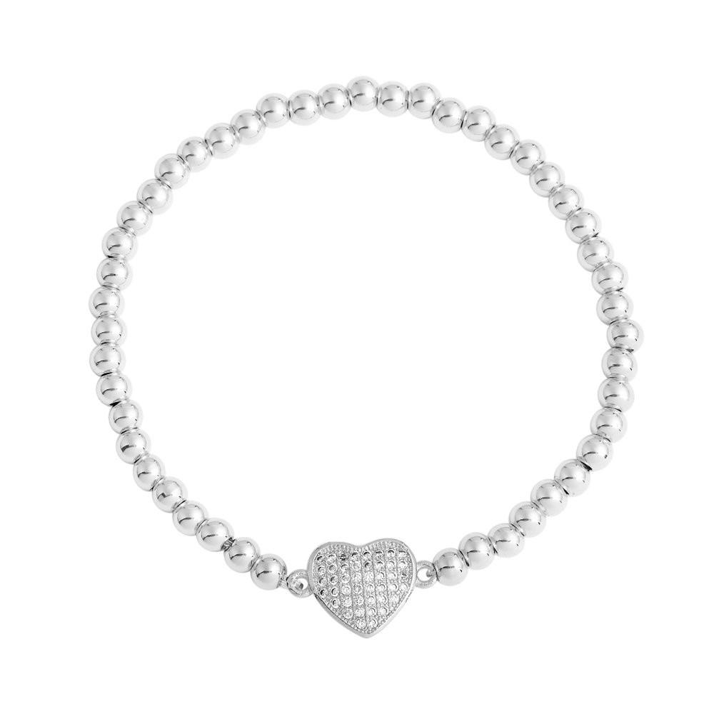 Stainless Steel Silver Tone Heart CZ beads Bracelet