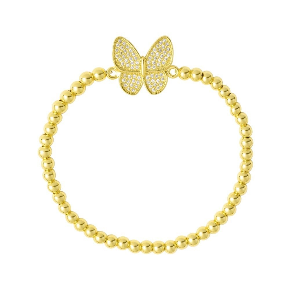 Stainless Steel Gold Tone Butterfly CZ beads Bracelet