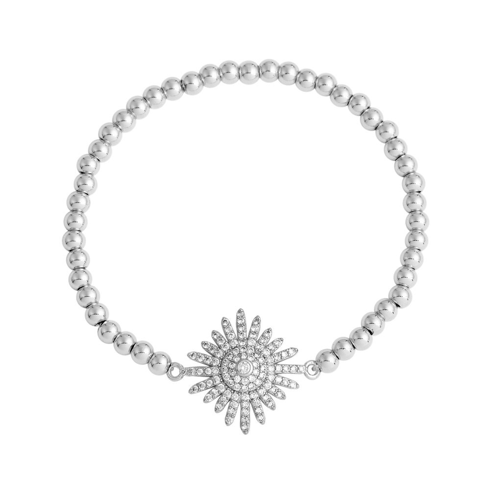 Stainless Steel Silver Tone Flower CZ beads Bracelet