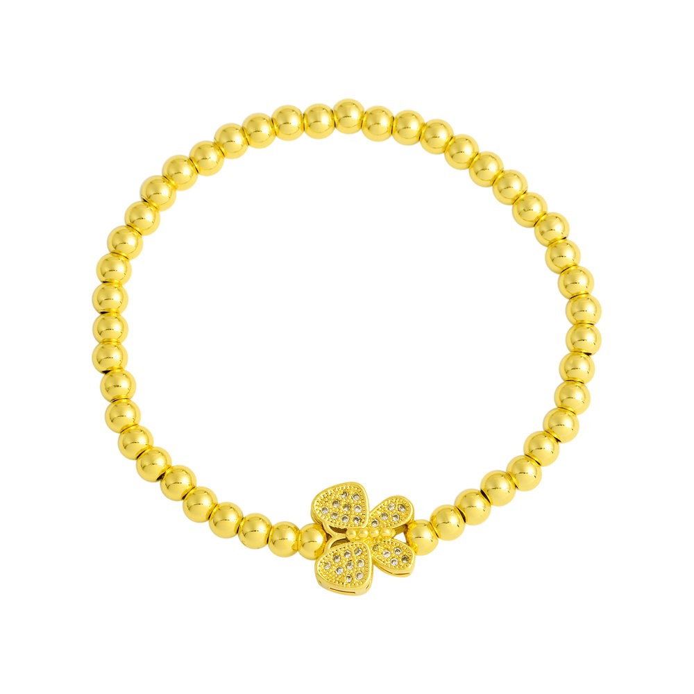 Stainless Steel Gold Tone Butterfly CZ beads Bracelet