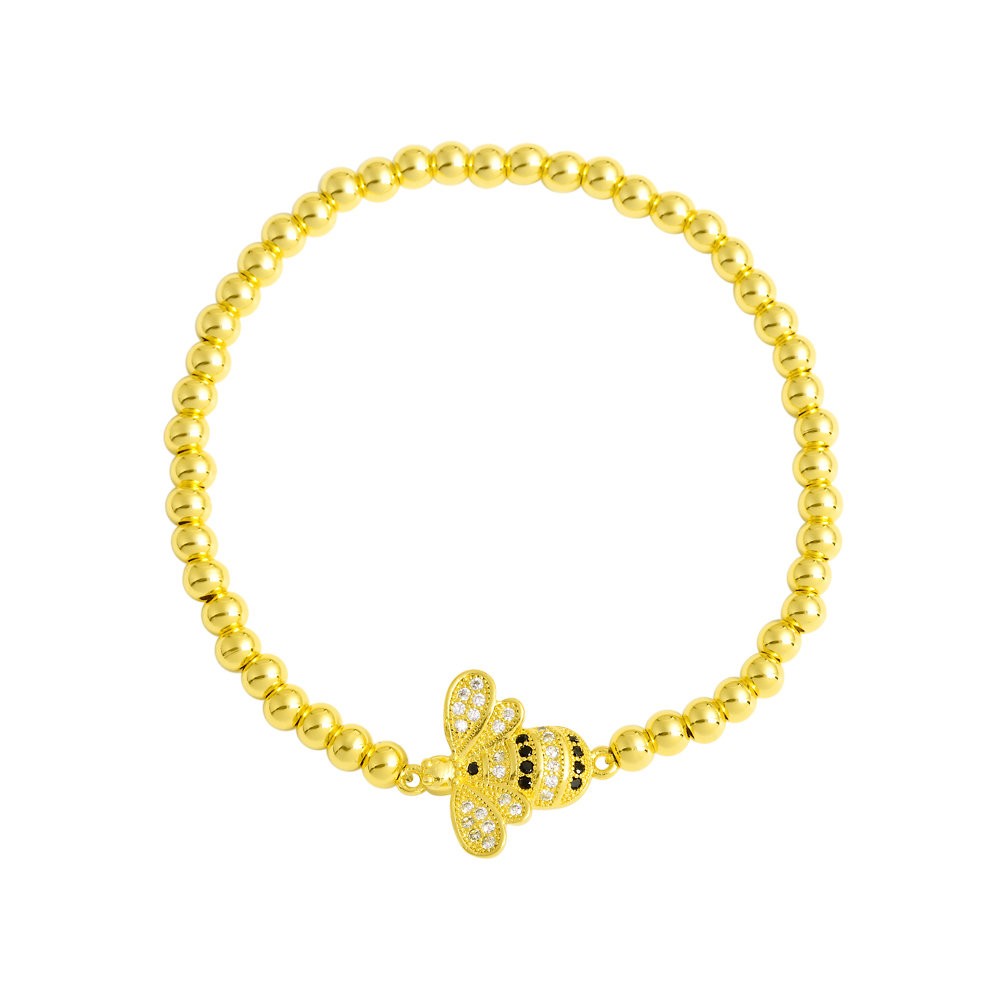 Stainless Steel Gold Tone Bumble Bee CZ beads Bracelet