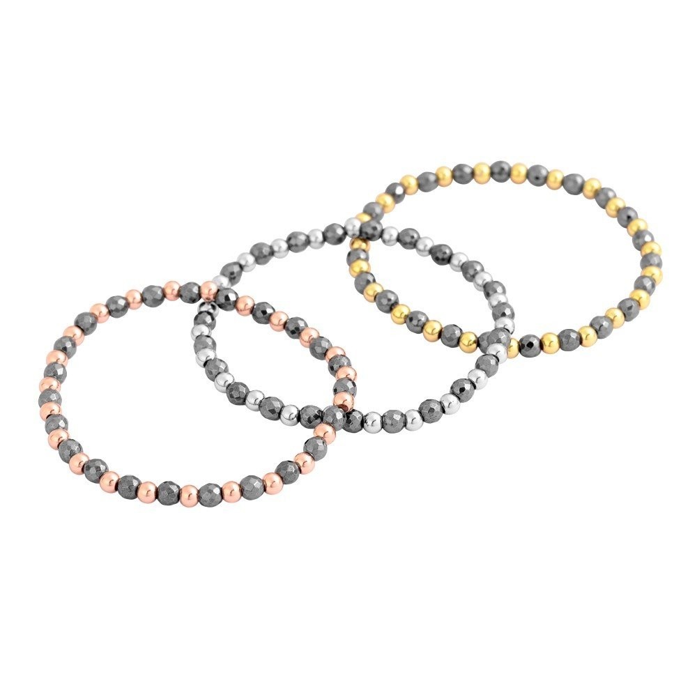 Stainless Steel Tri Color beads Bracelet Set
