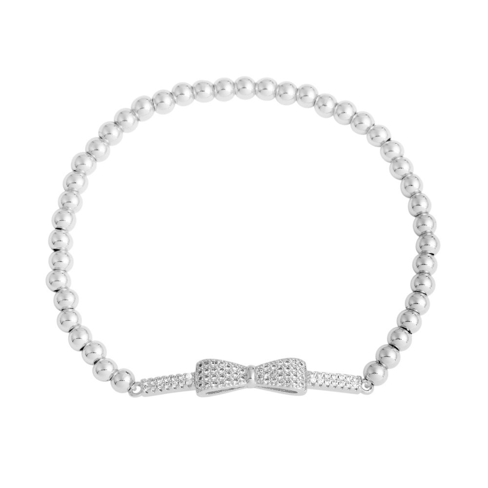 Stainless Steel Silver Tone Bow CZ beads Bracelet