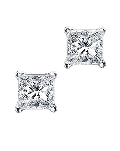 925 Sterling Silver 5mm Princess Cut Cubic Zirconia 4 Prong Set Screw Back Stud Earrings
