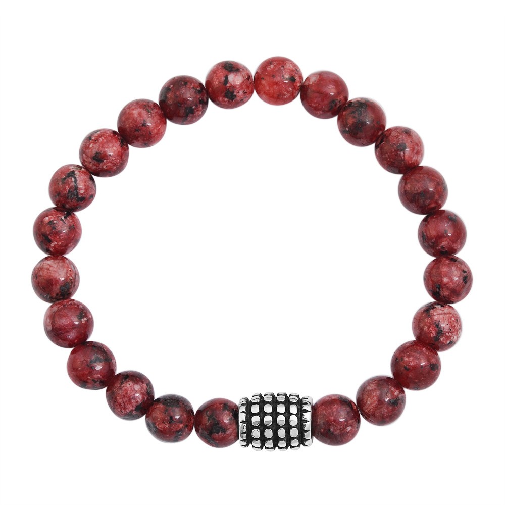 Stainless Steel Red Granite Beaded Bracelet