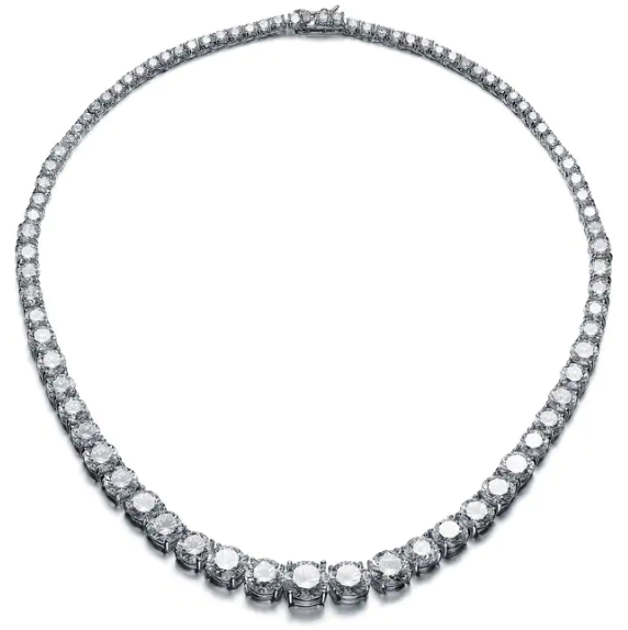 925 Sterling Silver 17" Long Cubic Zirconia Graduated Tennis Necklace