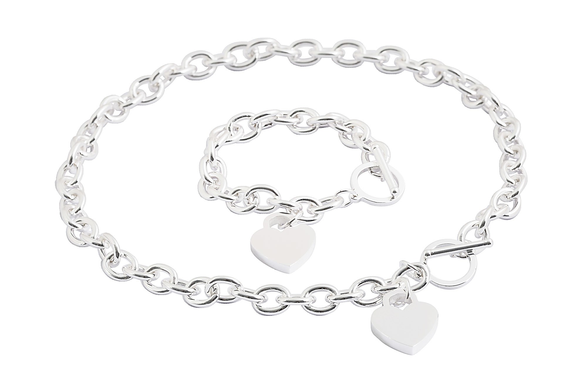 Stainless Steel Silver Plated 18 Inch Necklace & 7 Inch Bracelet Set