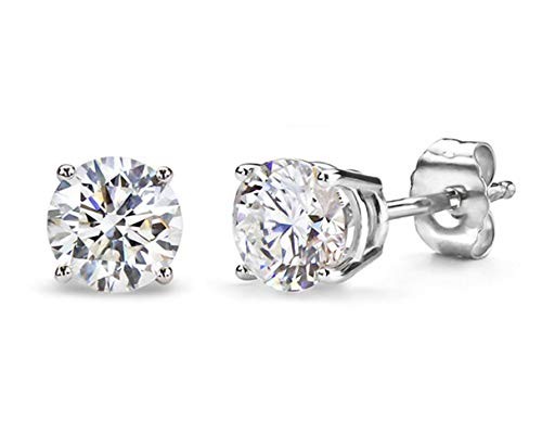 925 Sterling Silver 7mm Round Cut Cubic Zirconia 4 Prong Set Push Back Stud Earrings