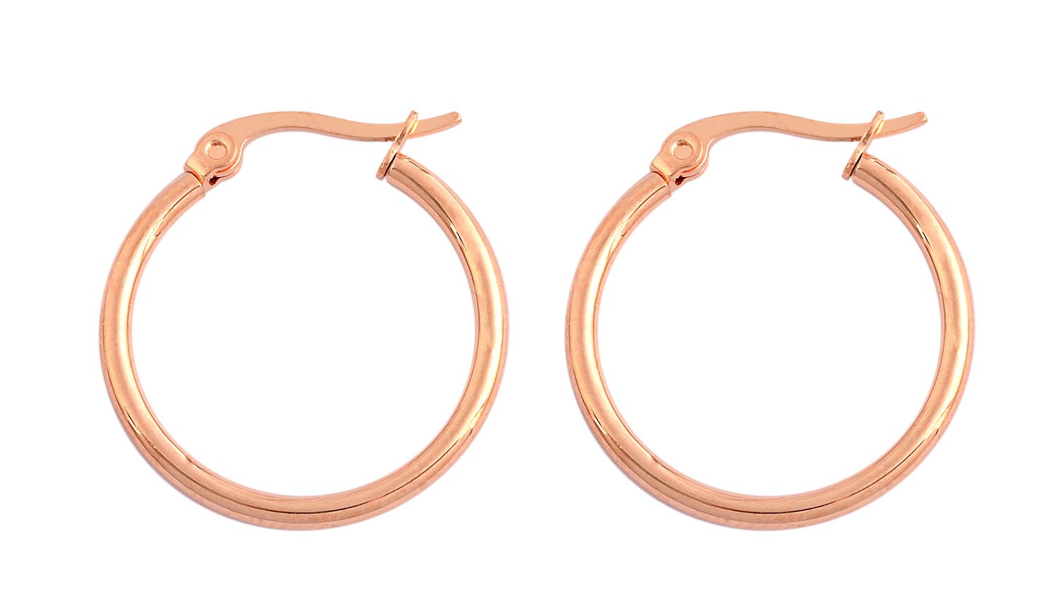 Stainless Steel Rose Gold Tone Ladies Hoops Earrings (2mm x 20mm)