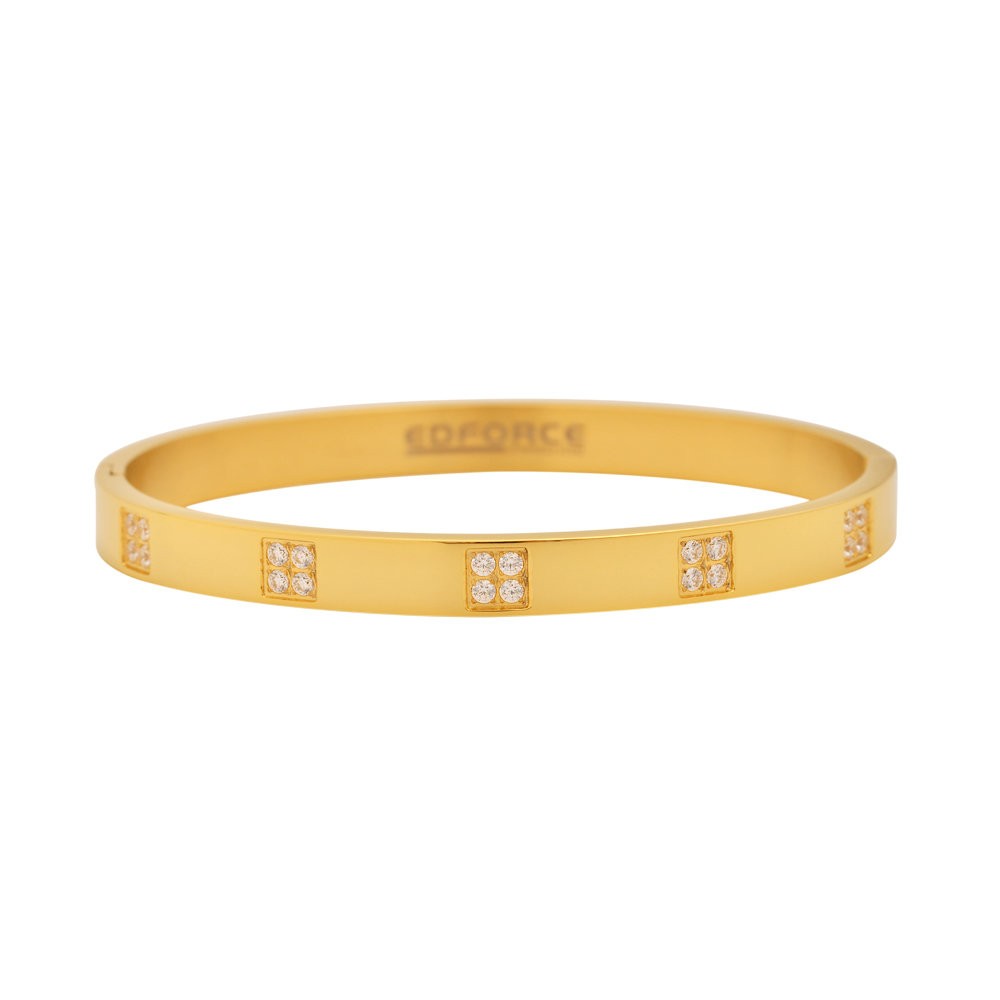 Stainless Steel Gold Tone CZ Ladies Bangle