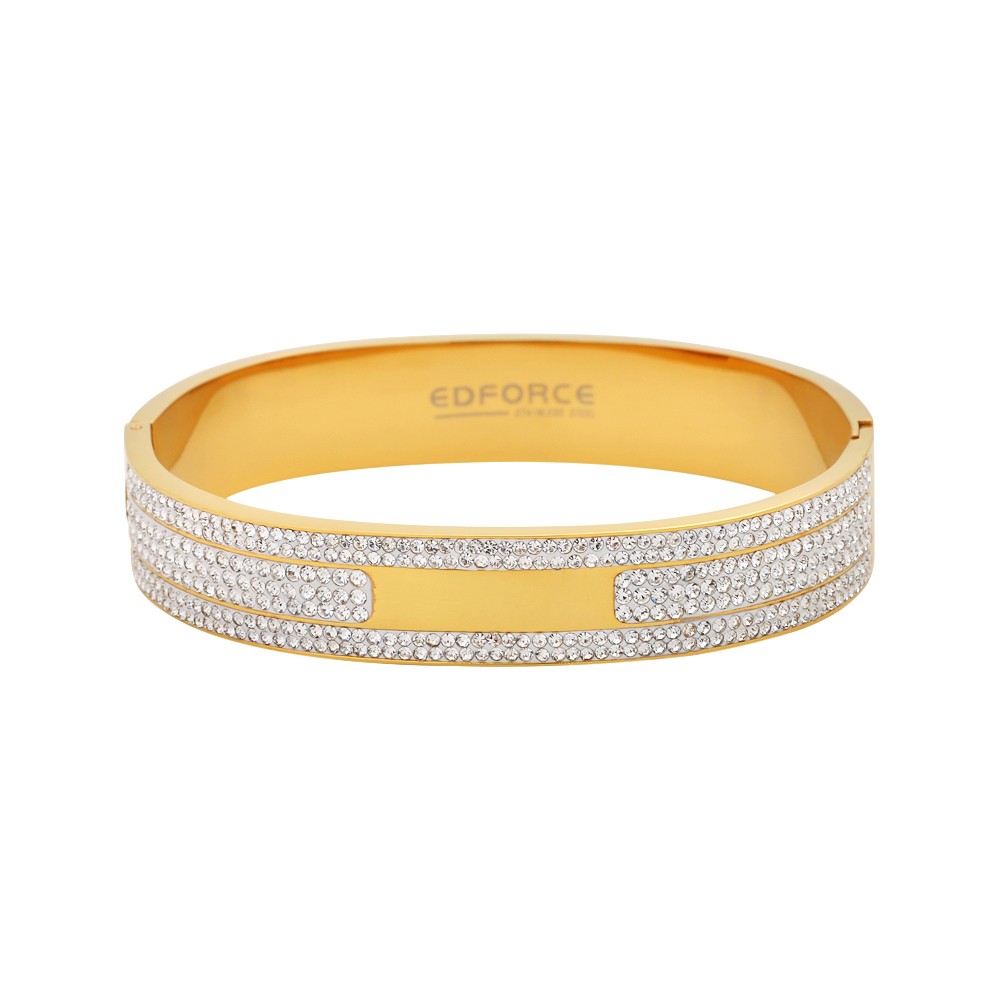 Stainless Steel Gold Tone Bangle With CZ Stones 12mm
