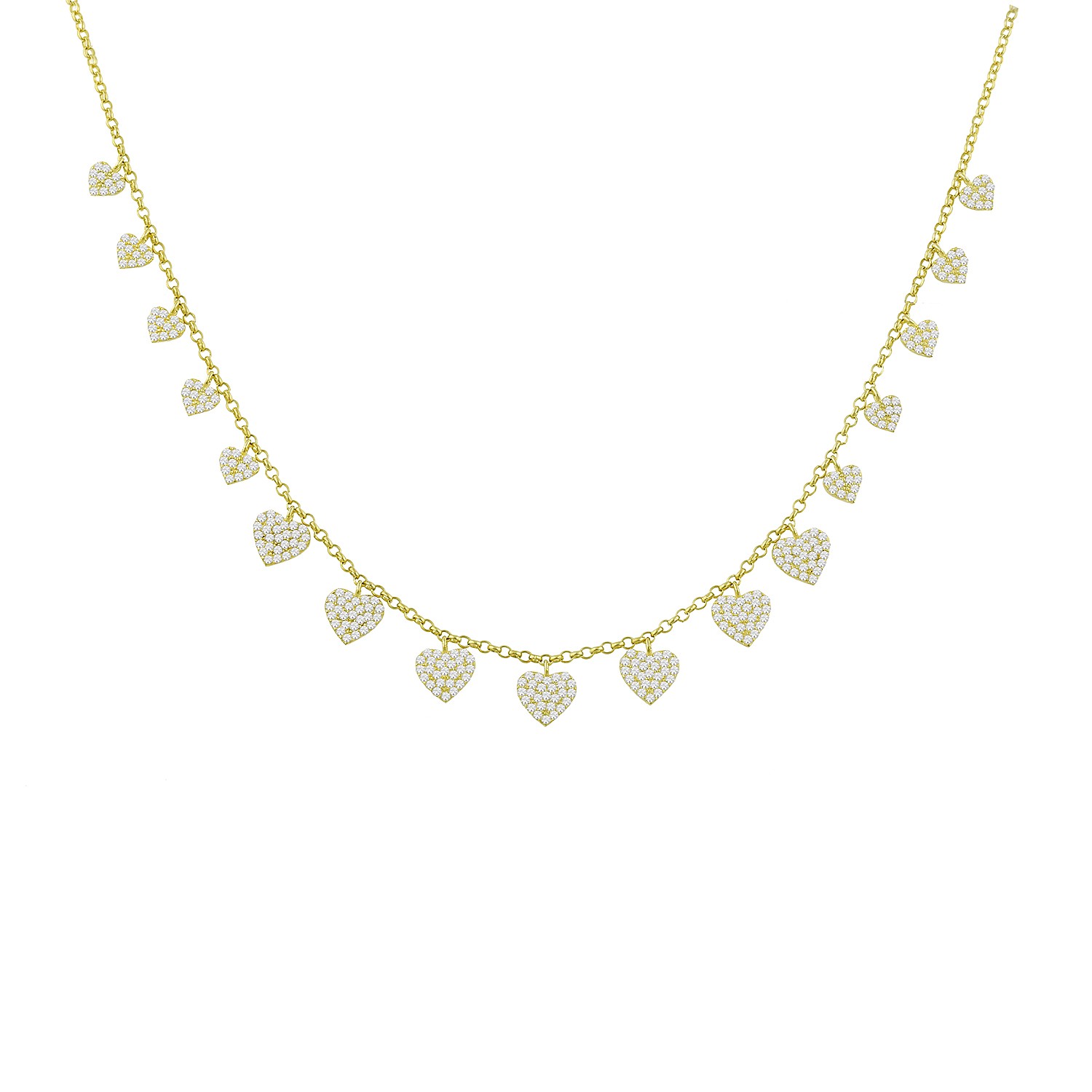Sterling Silver Yellow Gold Plated Heart Charm Necklace With White Cubic Zirconia