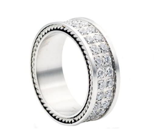 Men's Stainless Steel Band With Cubic Zirconia