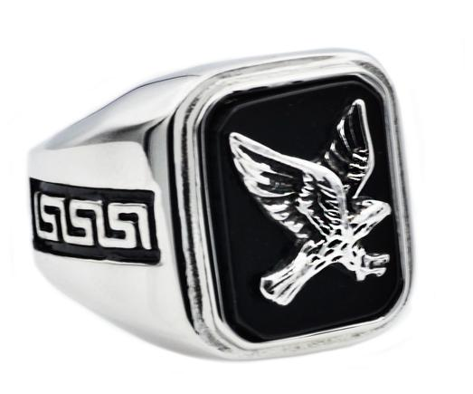 Men's Onyx And Stainless Steel Eagle Ring