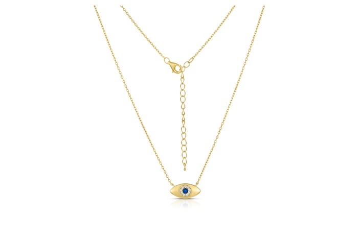 Sterling Silver Yellow Gold Plated Evil Eye Necklace With CZ 16+2"