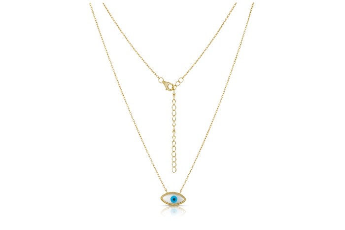 Sterling Silver Yellow Gold Plated Evil Eye Necklace With Mother Of Pearl 16+2"