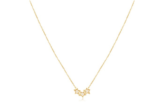 Sterling Silver Yellow Gold Plated 3 Star Charm Necklace With CZ 16+2"