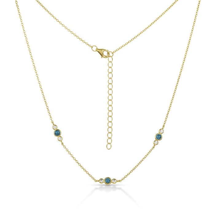 Sterling Silver Yellow Gold Plated Turquoise Station Necklace 16+2"