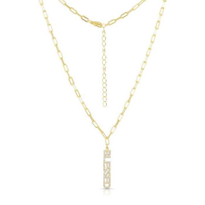 Sterling Silver Yellow Gold Plated Blessed Necklace With CZ 16+2"