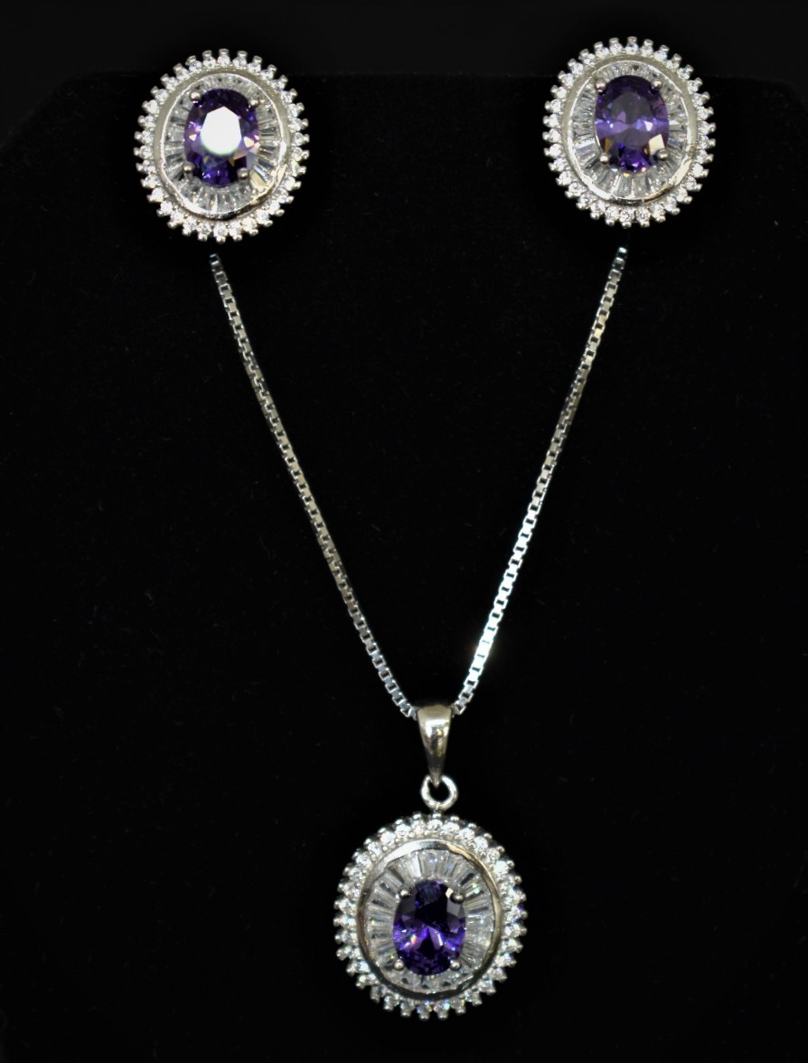 925 Sterling Silver Set With Amethyst and Cubic Zirconia