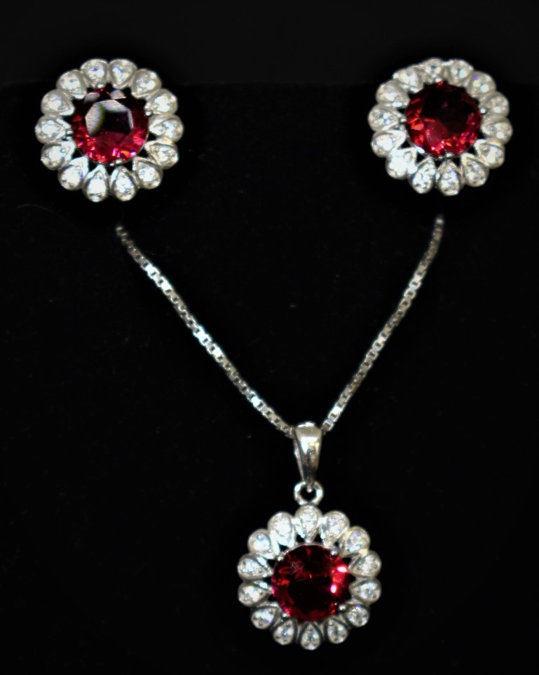 925 Sterling Silver Set With Ruby and Cubic Zirconia