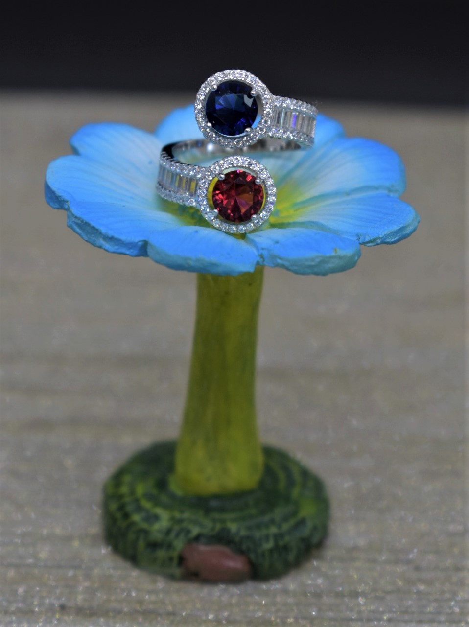 925 Sterling Silver Cubic Zirconia With Sapphire and Ruby Fashion Ring