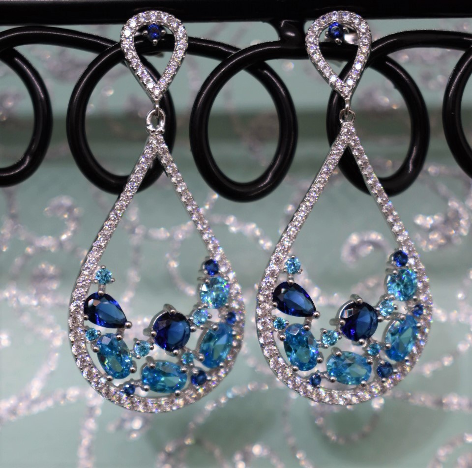 925 Sterling Silver Multicolor Chandelier Earrings